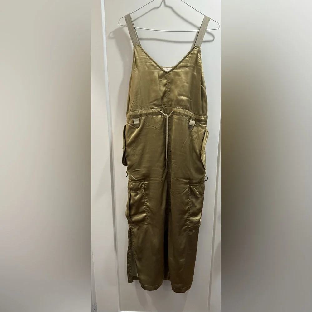 Love The Label Anthropologie Sleeveless Utility Satin Green Midi Dress Size XS - Picture 3 of 13